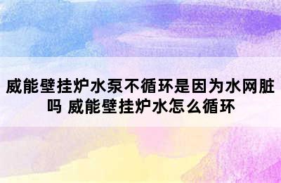 威能壁挂炉水泵不循环是因为水网脏吗 威能壁挂炉水怎么循环